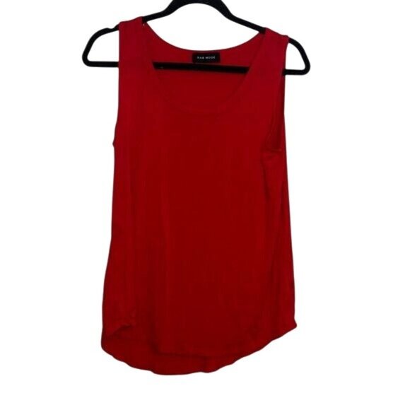 Rae Mode Womens Sleeveless Red Tank Top With Scoop Neck & Curved Hemline - Picture 2 of 7